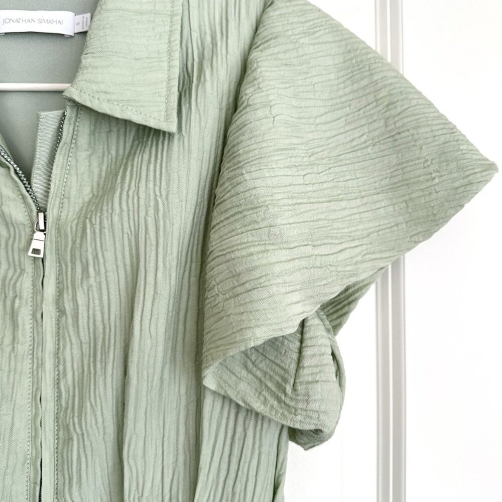 JONATHAN SIMKHAI Green Short Flutter Sleeve Bubble Hem Mini Dress Size S - Picture 2 of 11